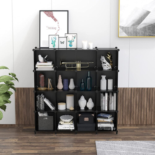 Cube Bookcase, 16 Cube Storage Unit Bookshelf Storage Cube Organiser Multi-Use DIY Storage Cube Shelf for Books, Toys, Clothes, Tools 1