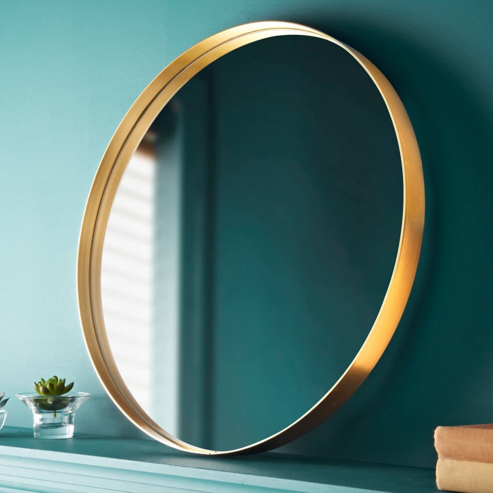 Biznest 50Cm Large Round Gold Wall Mounted Mirror Aluminium Frame