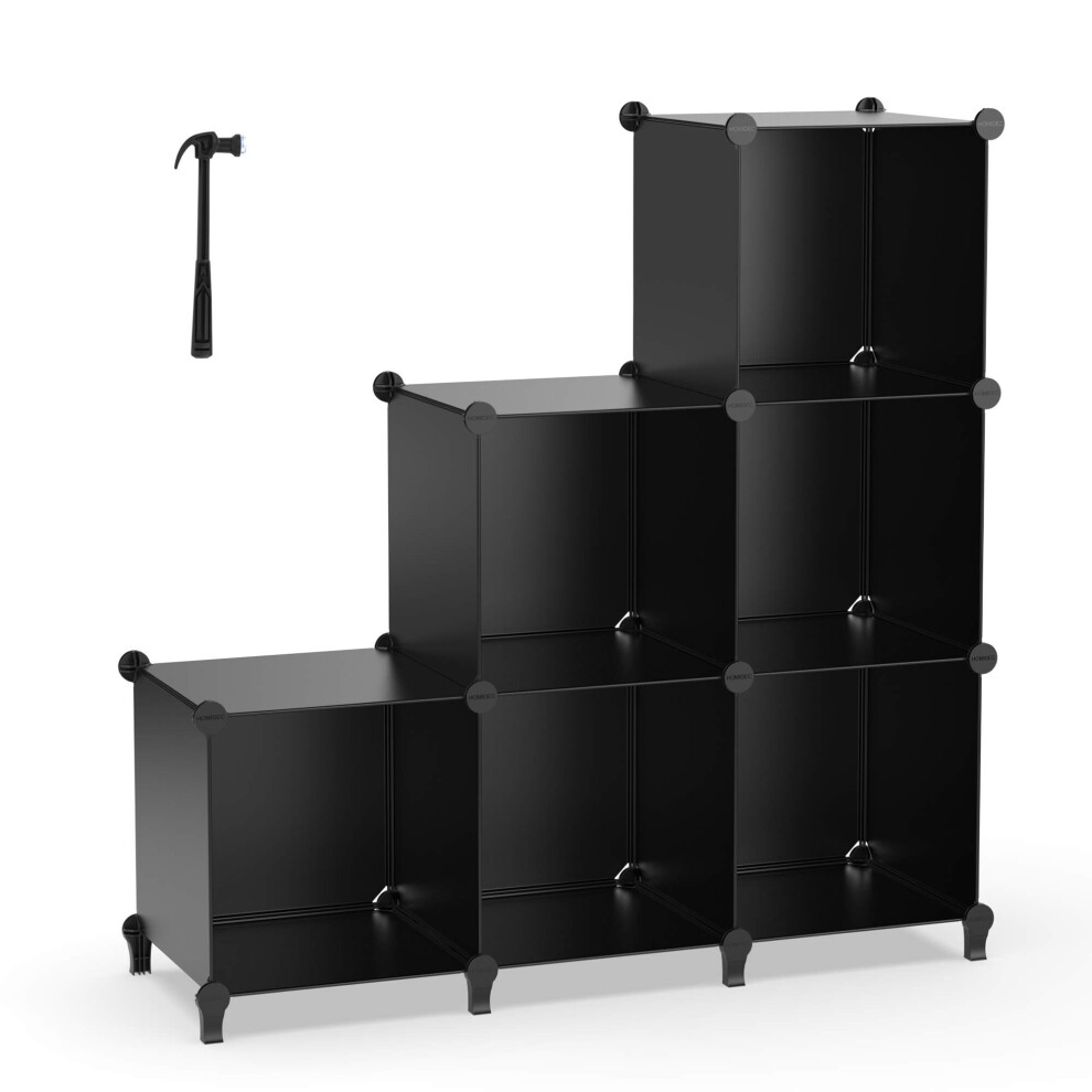 Cube Bookcase, 6 Cube Storage Unit Bookshelf Storage Cube Organiser Multi-Use DIY Storage Cube Shelf for Books, Toys, Clothes, Tools Black 65.5 x 95.5
