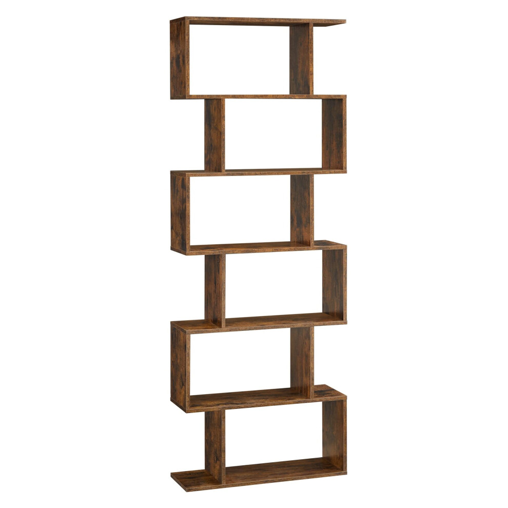 VASAGLE Wooden Bookcase, Cube Display Shelf and Room Divider, Freestanding Decorative Storage Shelving, 6-Tier Bookshelf, Rustic Brown LBC61BX Rustic