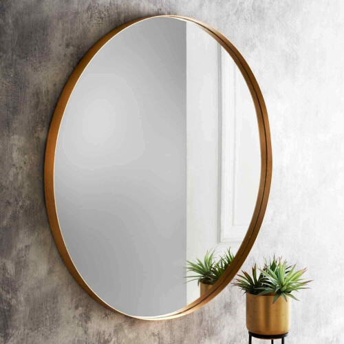50Cm Large Round Gold Wall Mounted Mirror Aluminium Frame 1