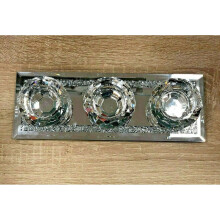 3 Tea Light Holder – Crystal Diamond Crush Silver Mirrored Candle Holder with Reflective Glass Base