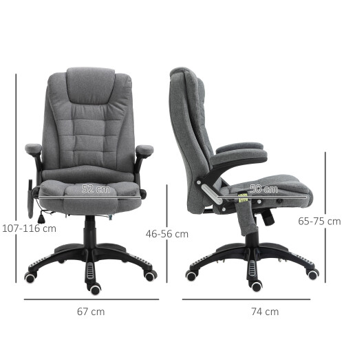 Vinsetto Vinsetto Reclining Chair w/ Heating Massage Points Headrest Grey 1