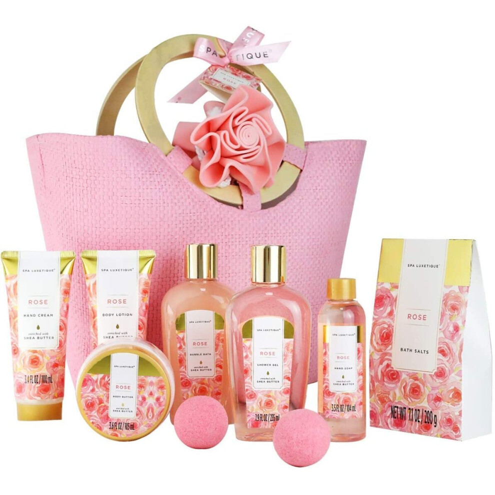 Cream Gift Set For Women - Spa Luxetique Spa Gift Set, 10Pcs Rose Bath Set, Luxury Shower Set With Bubble Bath, Body Lotion, Hand Pamper Sets For