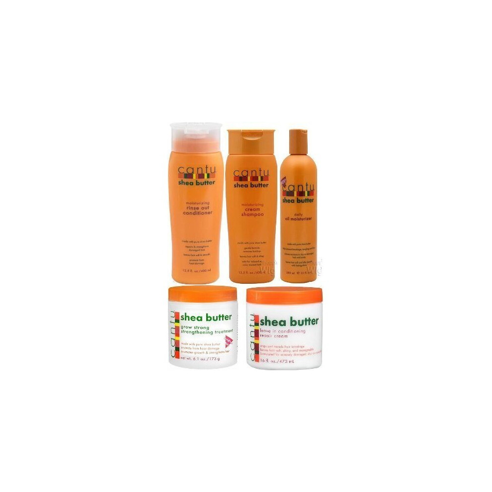 Cantu Shea Butter 5pcs Set (Shampoo, Conditioner, Grow Strong Strengthening Treatment, Oil Moisturizer, and Leave in Conditioner) by Cantu Shea Butter