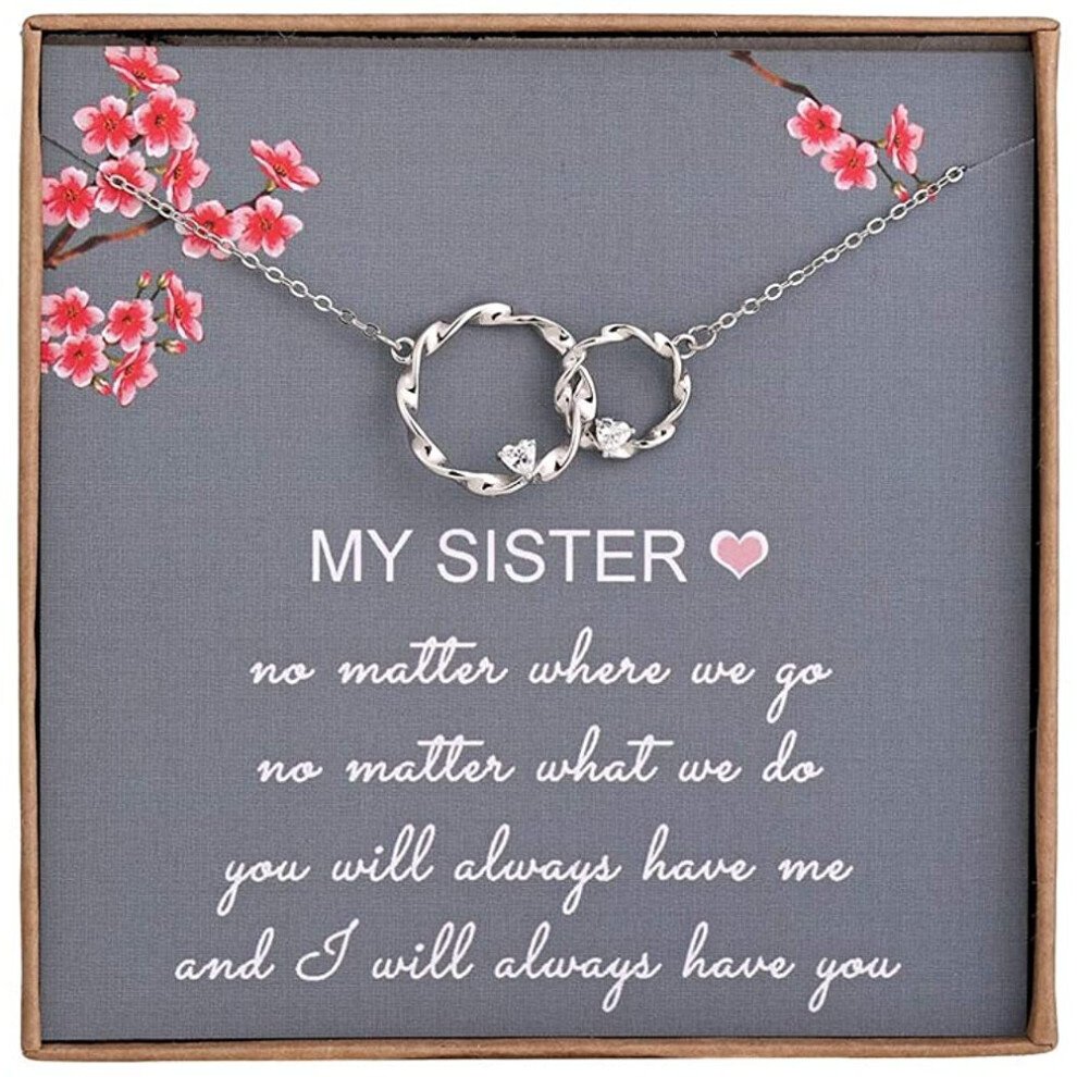Sister Gifts from Sister - Sterling Silver Two Interlocking Infinity Double Circles Necklace for Sisters, Birthday Jewelry Friendship Gifts