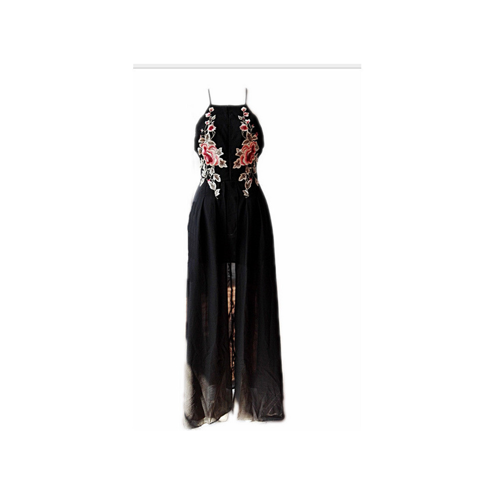 (xl, black) Rose Floral Embroidered High Low Boutique Party Dress