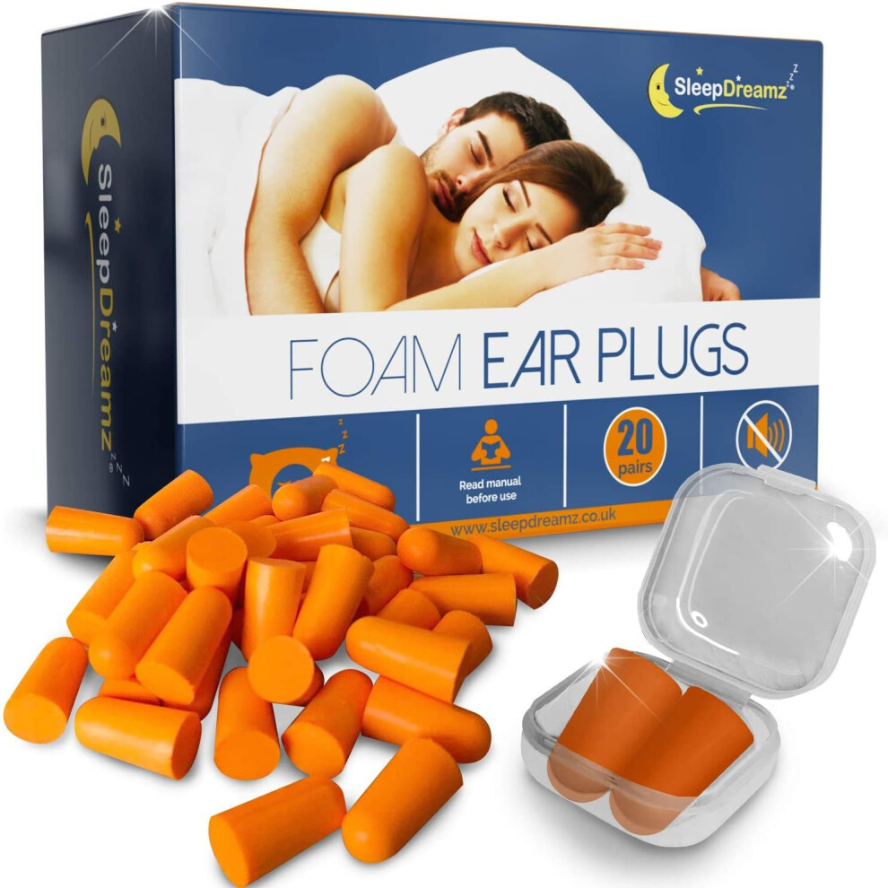 SleepDreamz® Foam Ear Plugs for Sleeping – x20 Pairs of Noise Cancelling Ear Plugs – Stop Snoring & Other Loud Noises from disrupting Your Sleep,