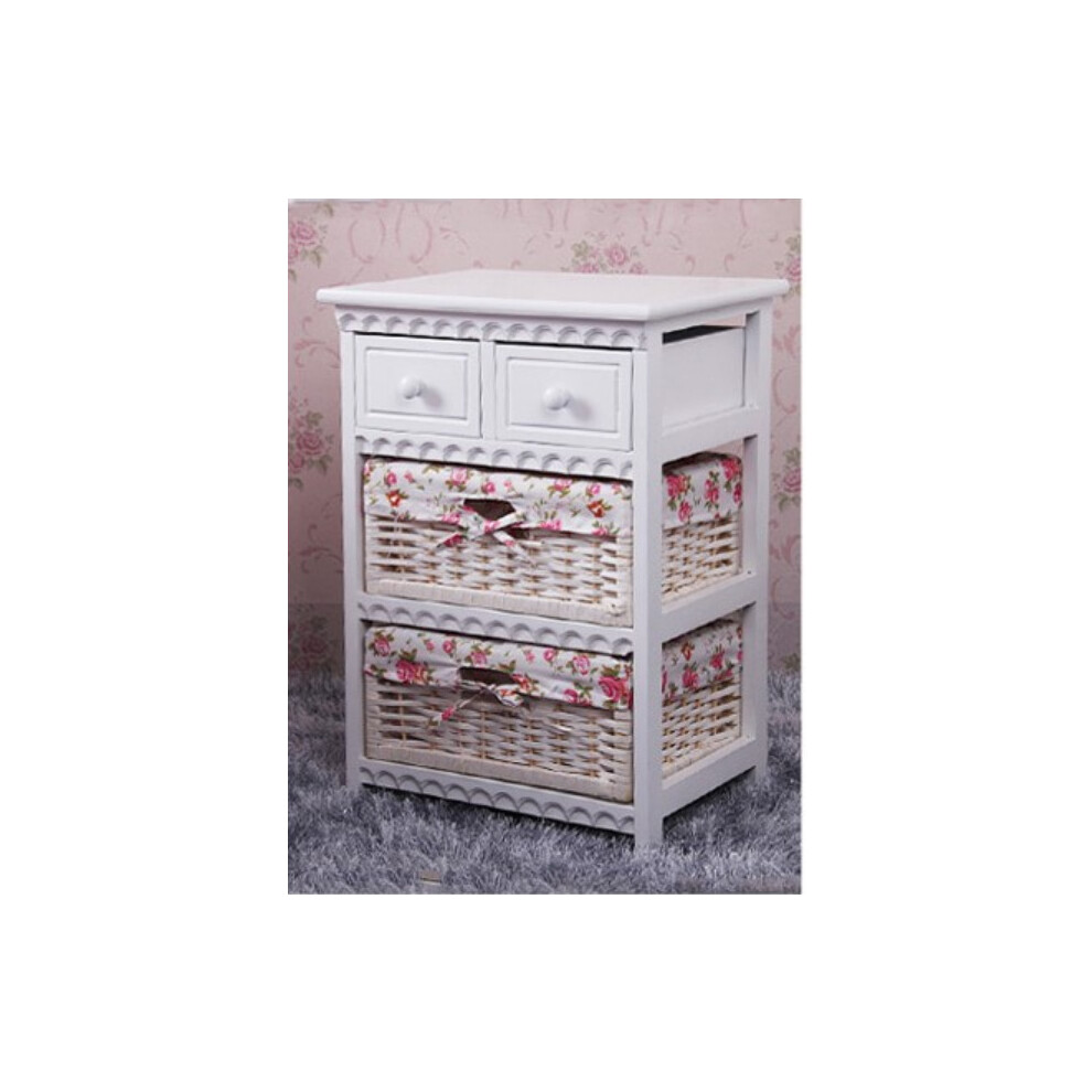 (white) Cottage 3 Layers Bedside Table Vintage with 2