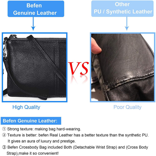 100% Genuine Leather Crossbody Bag, 【Small】Befen Women Real Leather Cross Body Bag with Shoulder & Wrist Strap, Lady Crossbody & Wristlet Bag 1