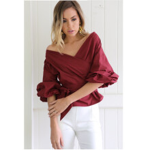 (Red, 10) White Blue Red Off Shoulder Lantern Sleeve Boutiqu