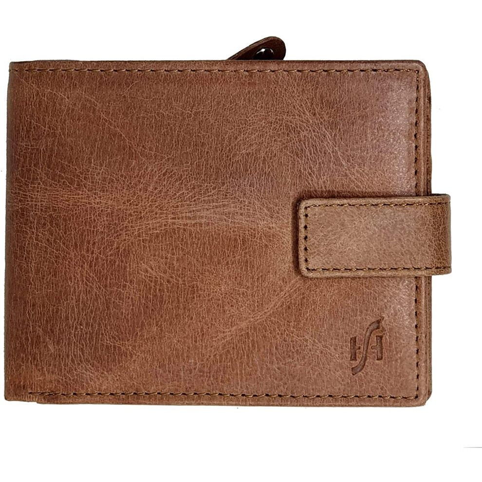 STARHIDE Mens RFID Blocking Genuine Calf Leather Wallet with A Side Zip Around Coin Pocket 1180 (Tan)