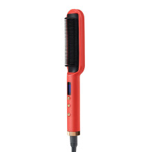 (Red) Negative ion Electric Hair Straightener Curler Lazy Comb Brush