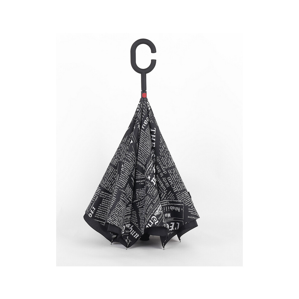 (black newspaper print) Umbrella Double Layers Inverted Reverse