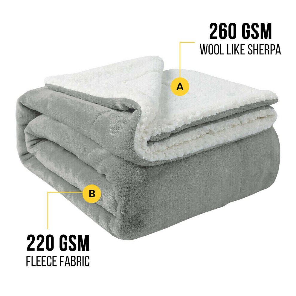 (SILVER, DOUBLE) Sherpa Throw Fleece Blankets Soft Fluffy Warm Cozy