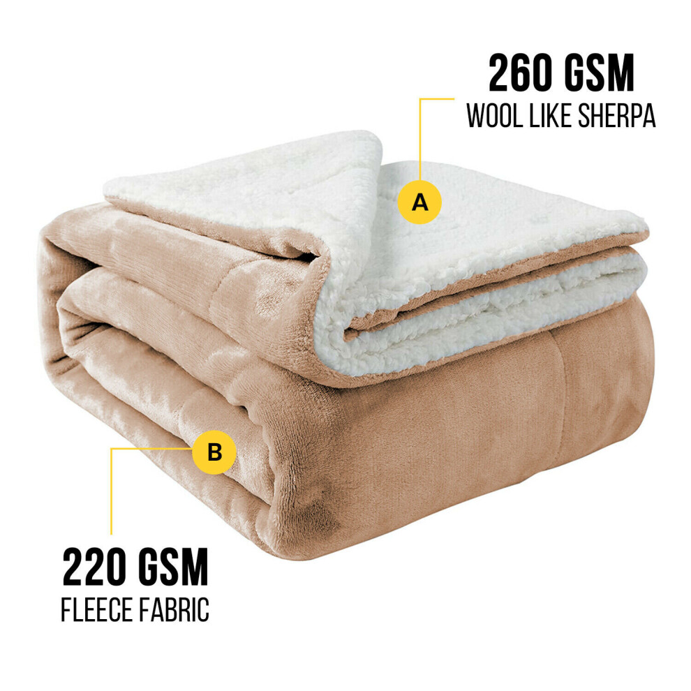 (CAMEL, KING) Sherpa Throw Fleece Blankets Soft Fluffy Warm Cozy