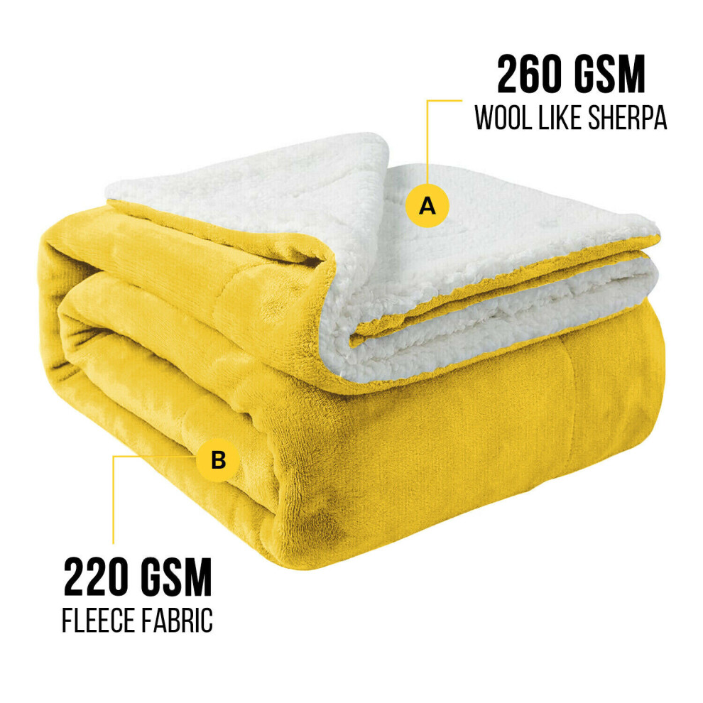 (OCHRE, SINGLE) Sherpa Throw Fleece Blankets Soft Fluffy Warm Cozy