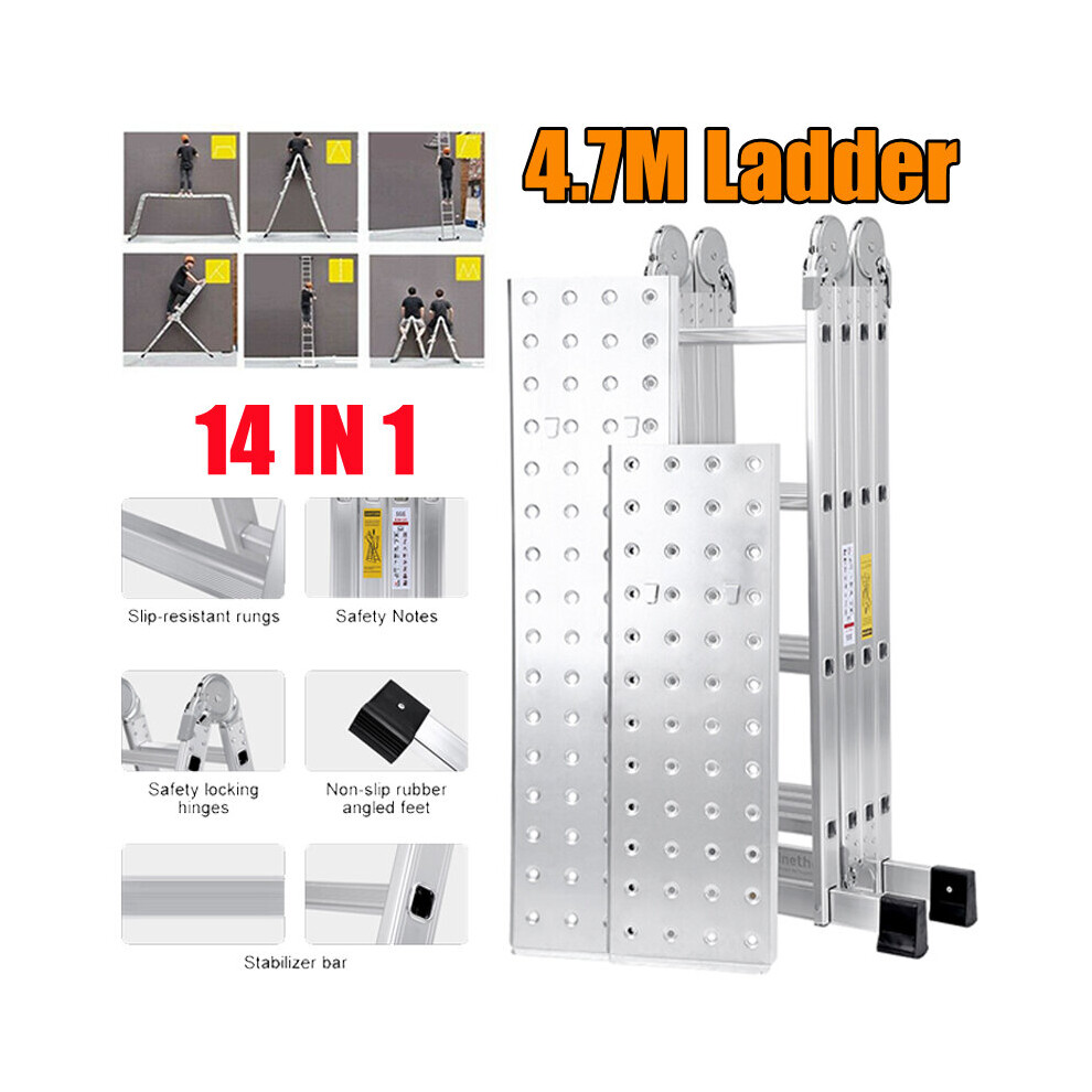 Folding Ladder Aluminium 4.7M Extendable Multi-Purpose W/Platform 097329200457