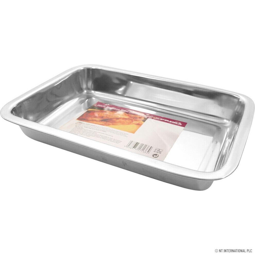 30CM BAKING TRAY STAINLESS STEEL DEEP ROASTING OVEN PAN GRILL BAKE NEW