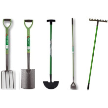 (Set of 5 Spade, Fork, Rake, Edging & Hoe) Garden Tools Lightweight Soft Plastic Handle Grip