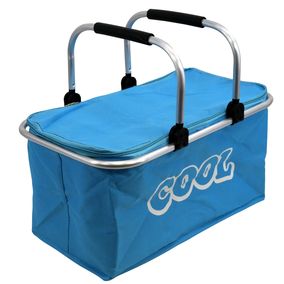 (Blue) GEEZY 35 L Insulated Folding Picnic Camping Shopping Bag Cooler Cool Basket Box Hamper