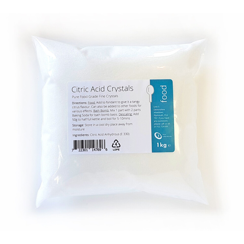 Intralabs Citric Acid 1Kg - 100% Pure Food Grade Fine Crystals