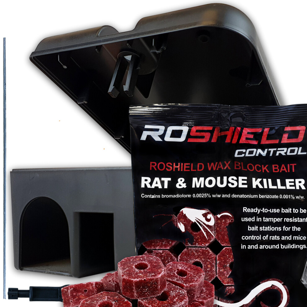 ((1 Boxes & 300g Blocks)) Roshield Tamper-Proof Rat Box & Poison Block Kit