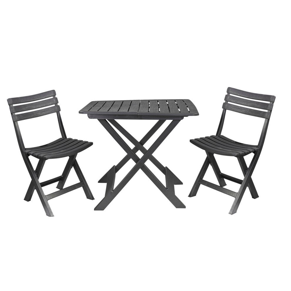 (Black) Portable Folding Camping Plastic Picnic Tray Table And 2 Folding Chairs Set