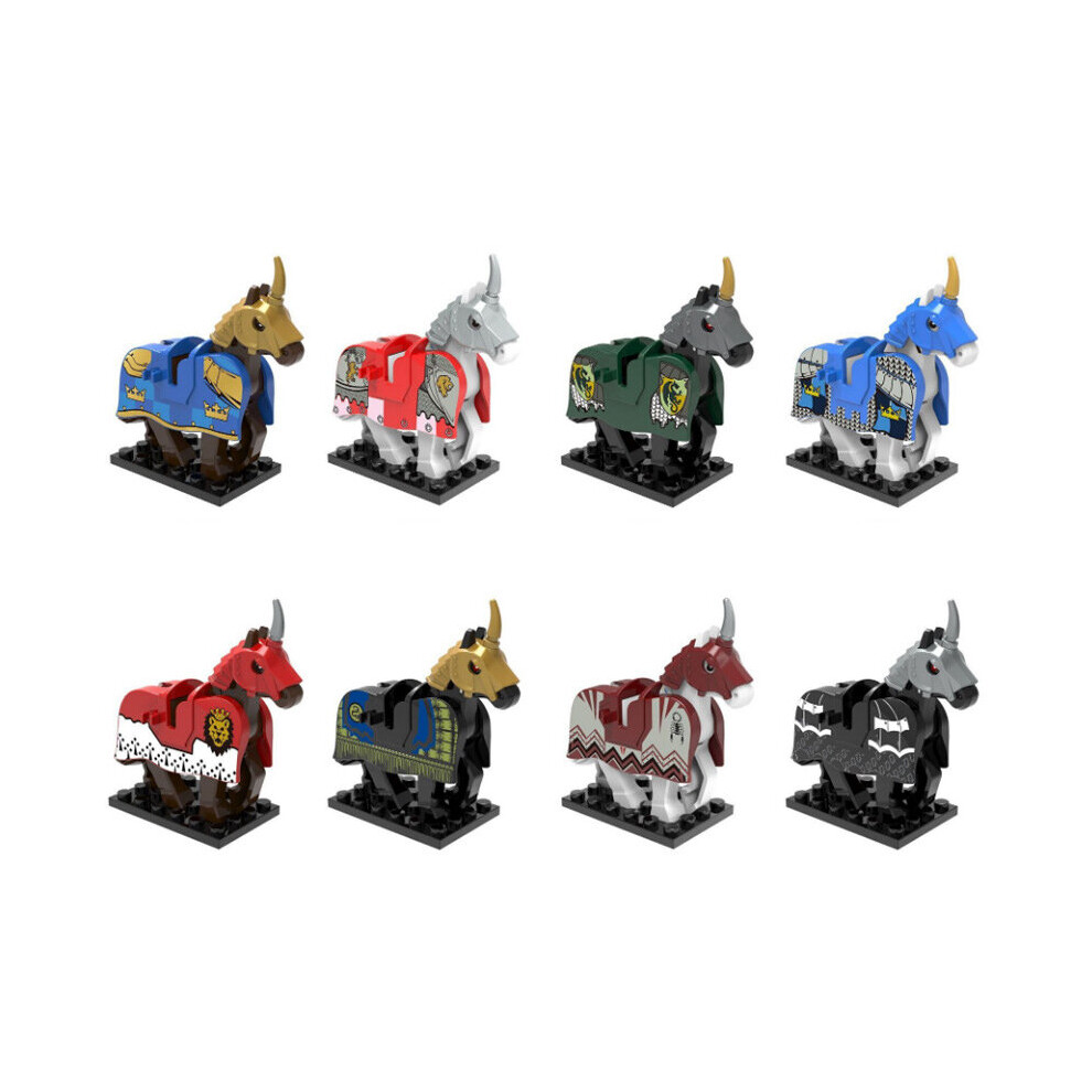 8PCS Medieval Ancient War Horse Army Cavalry Jazz Riding Assembly Toy Building Blocks Figure Fit Lego