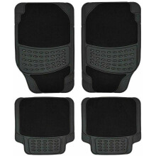 (4 Pcs Black With Carpet) Universal Luxury Heavy Duty Rubber Nonslip Car Mat
