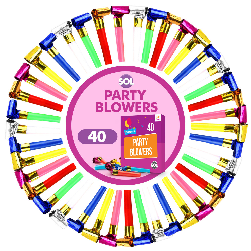 40pk Party Blowers | Colourful Party Whistles Blowouts