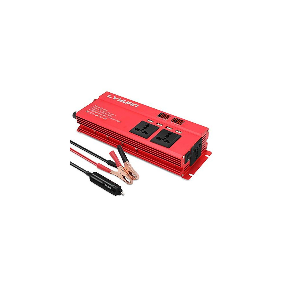 Cantonape Power Inverter 1000W/2000W Peak Dc 12V To Ac 230V 240V Converter With 4 Usb Interfaces 3 Universal Sockets Cigarette Lighter Adapter In Car 8595011147223