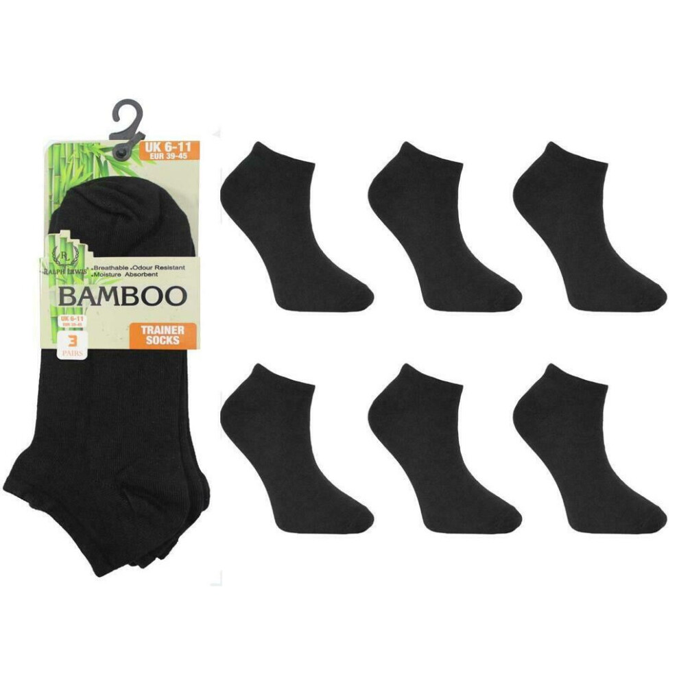 (Black, 12 Pairs) 12 Pairs Mens Boys Trainer Bamboo Ankle Socks Soft Breathable Odour Resistant Socks UK 6-11