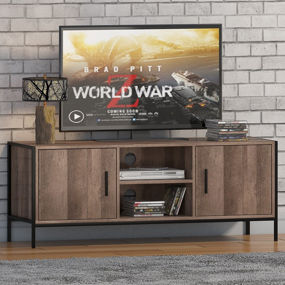 FWStyle Loft Industrial Oak Effect TV Unit with Storage. (Fits 60inch TV)