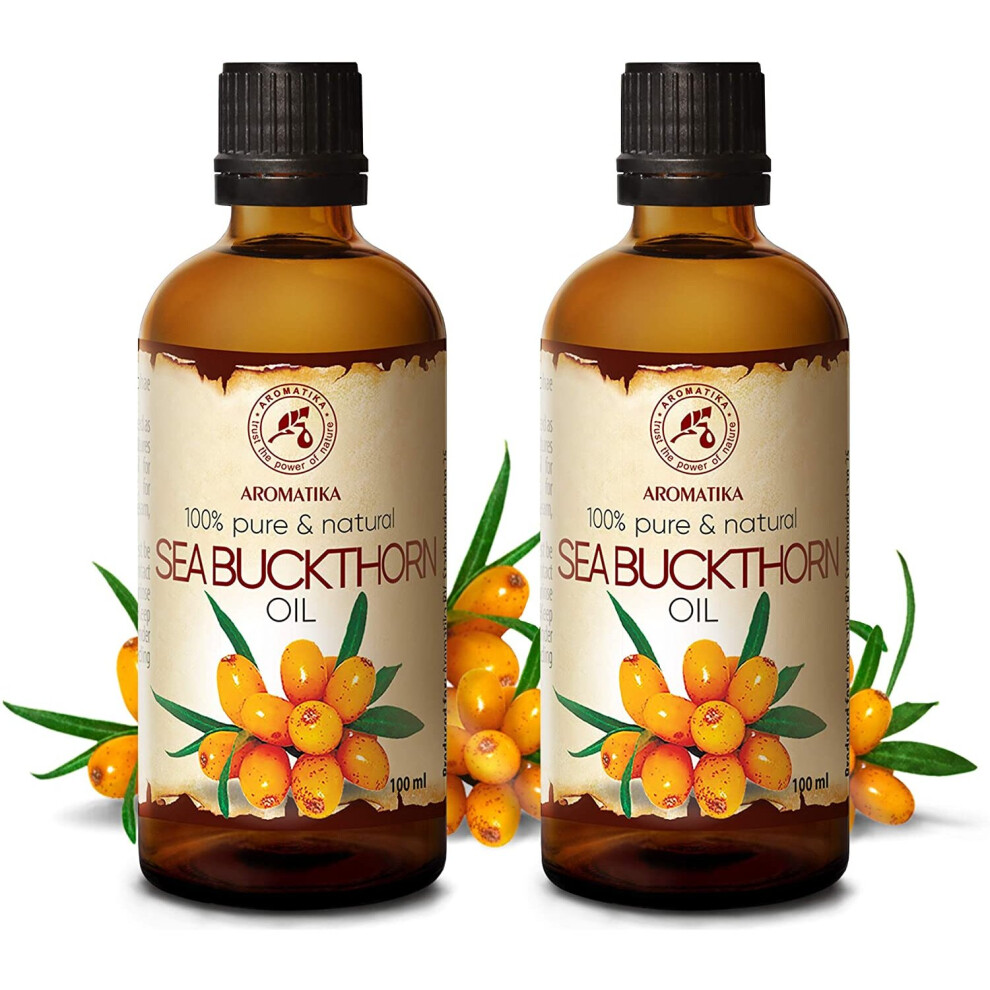 Sea Buckthorn Fruit Oil 200ml - Cold Pressed - Unrefined - 100% Pure & Natural - Hippophae Rhamnoides Oil - Best for Hair - Face - Body - for Beauty