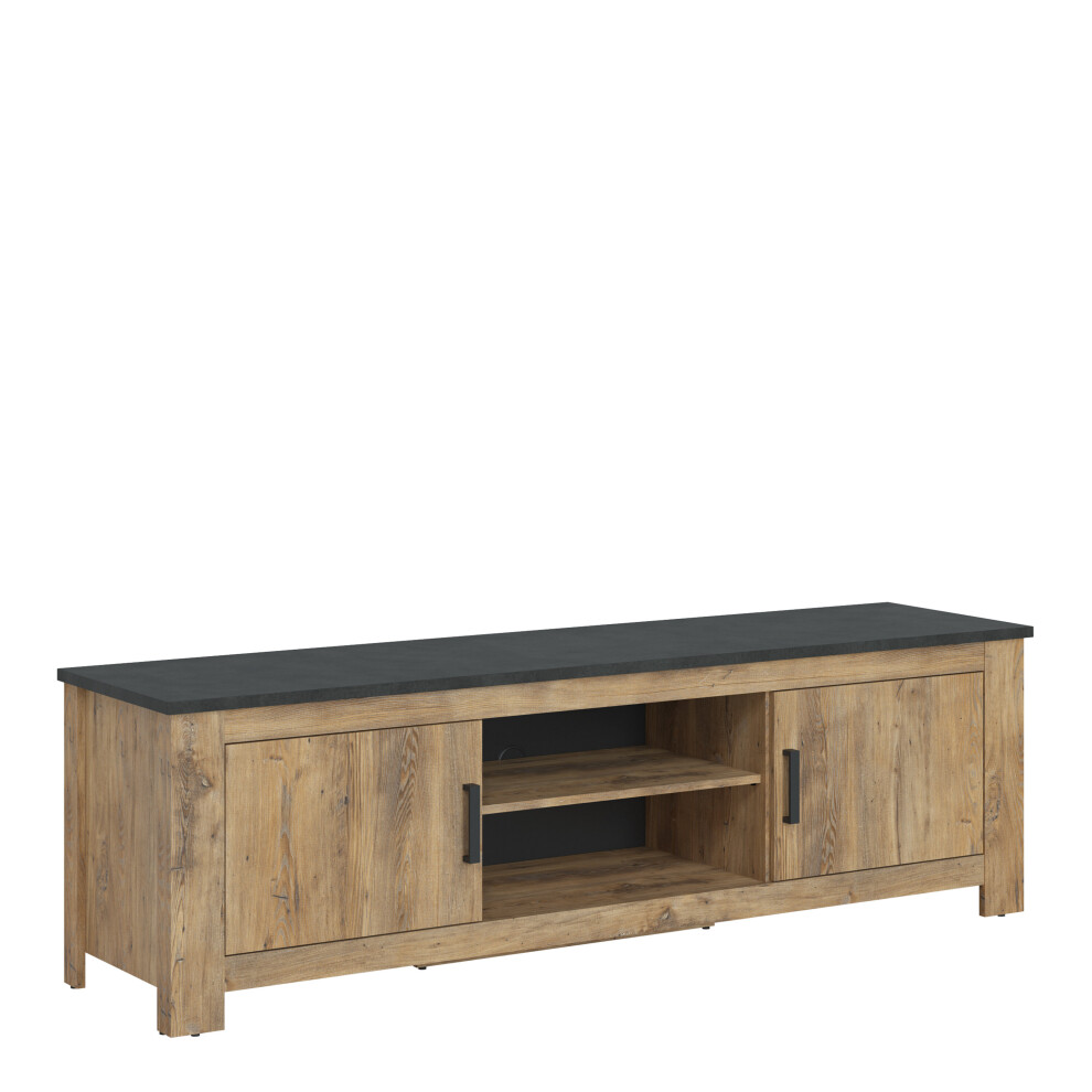 2 door 189 cm wide TV cabinet in Chestnut & Matera Grey