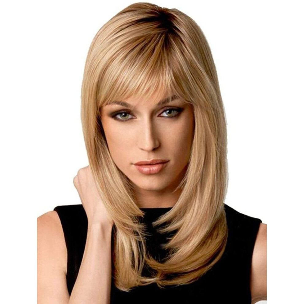 Royalfirst Natural Ombre Blonde Straight Wigs - Shoulder Length Long Straight Blonde Hair Wigs With Darker Root For Women + Wig Cap