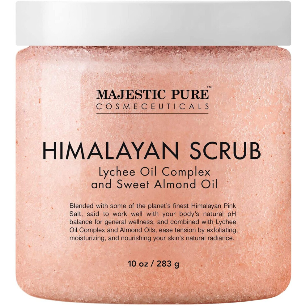 Majestic P Himalayan Salt Body Scrub With Lychee Essential Oil From Majestic Pure, All Natural Scrub To Exfoliate & Moisturize Skin, 12 Oz