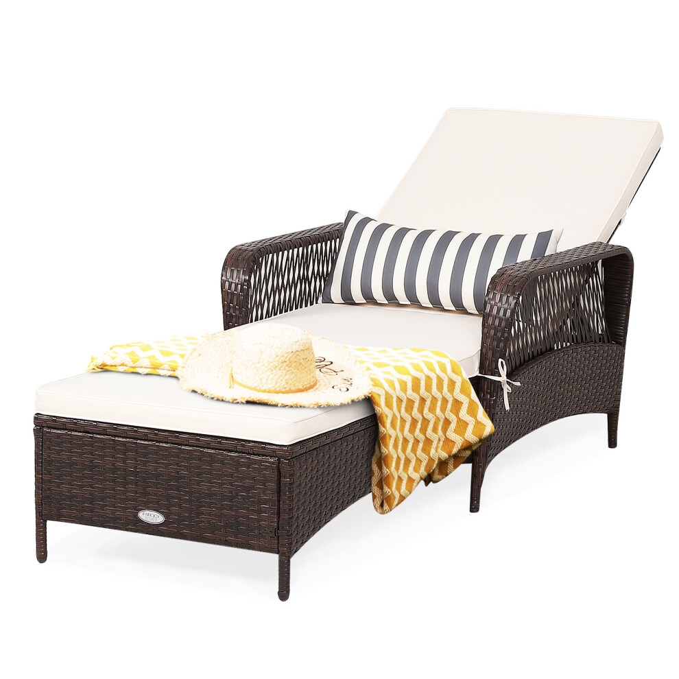 Patio Chaise PE Rattan Lounge Chair Outdoor Leisure Recliner Sun Lounger