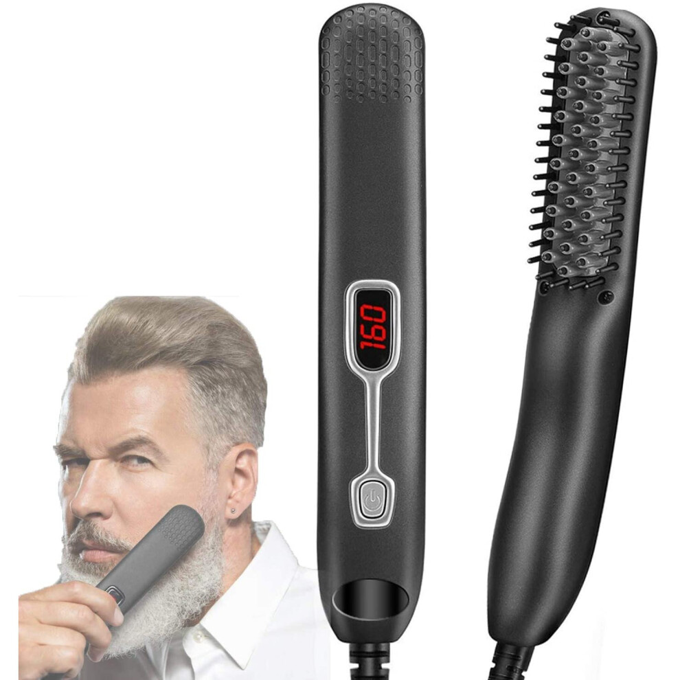 BenRich Beard Straightener Comb for Men, Hair Straightening Brush for Curly Coarse Frizzy-Looking Beard, Electric Heated Brush with Adjustable