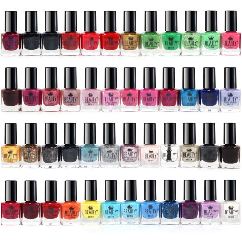 Splash 48 x Nail Polish Varnish Set 48 Different Modern Colours Quick Drying Flat Brush