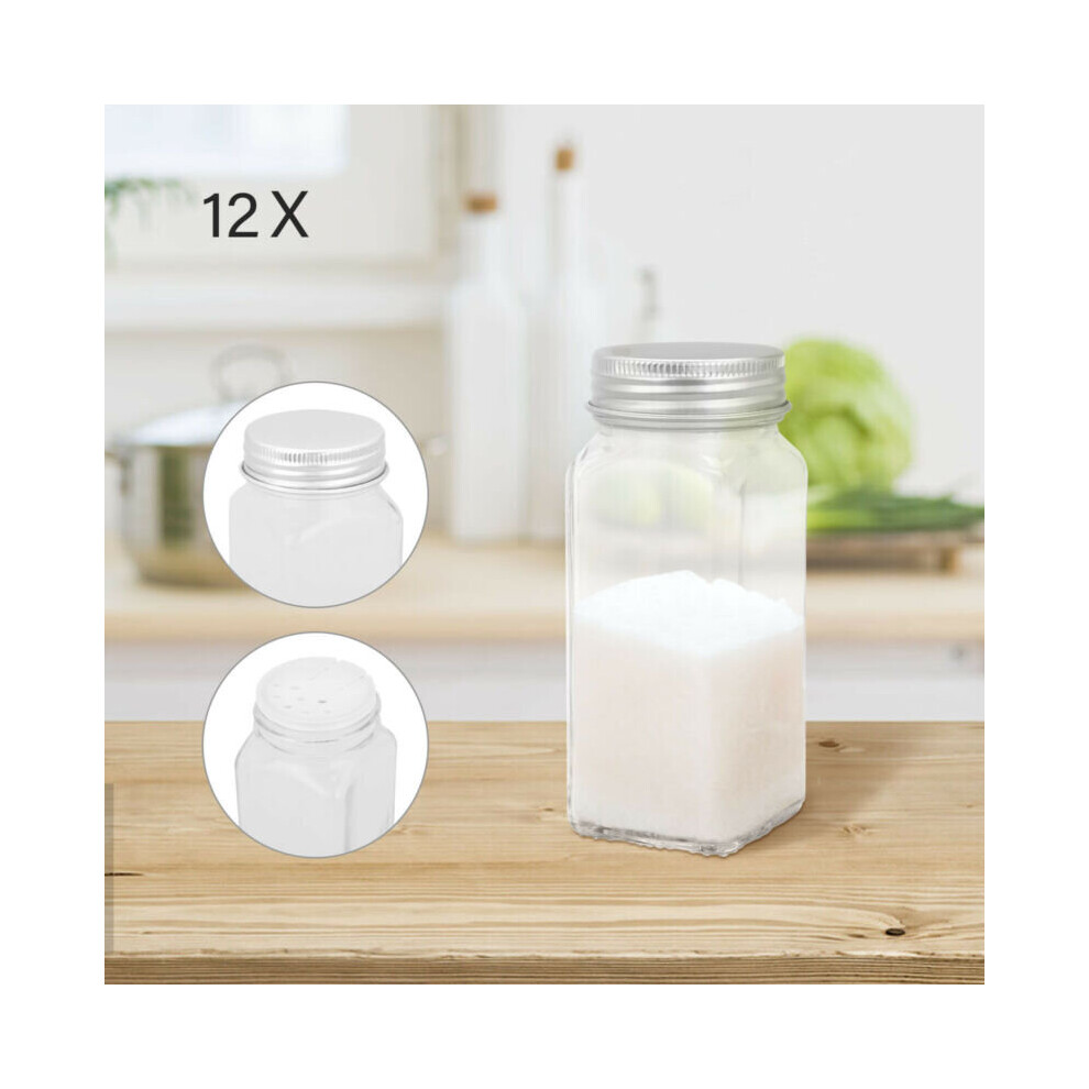12pc Spice Jars Glass Bottles with Lids Condiments Container Seasoning