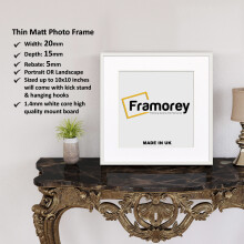 (White With White Mount, 40x40CM Pic (50x50CM Frame)) Square Size Thin Matt White Picture Frame Wall Art Frames Flat Wooden Effect Poster Frame