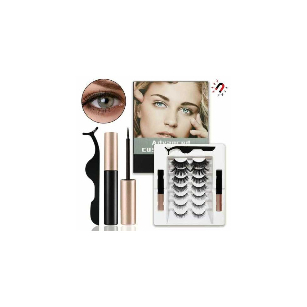 Alzsell 7 Pairs Set Magnetic Eyelashes With Eyeliner Tweezer False Long Lashes