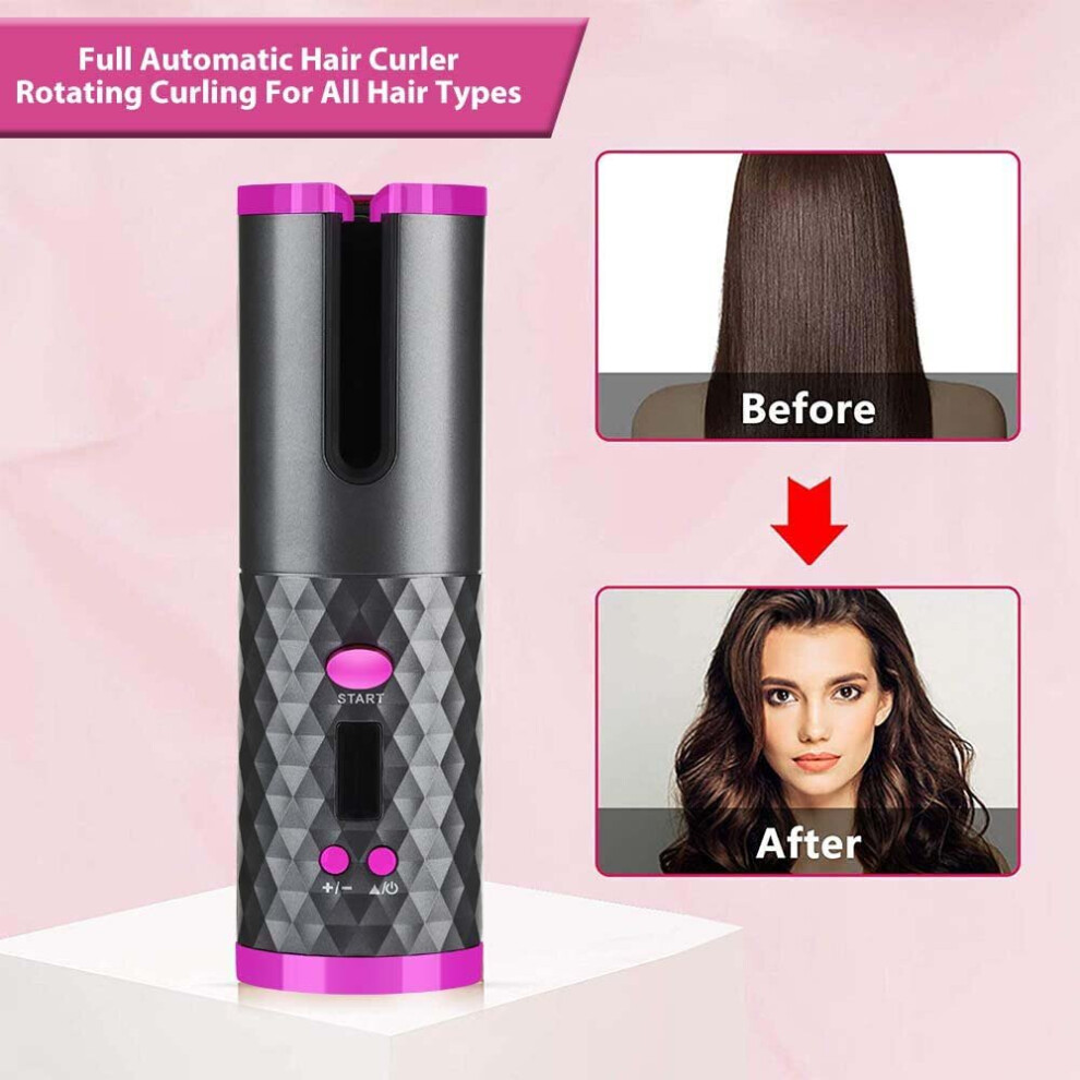 Auto-Rotating Wireless Ceramic Curling Iron Wand Automatic Hair Curler
