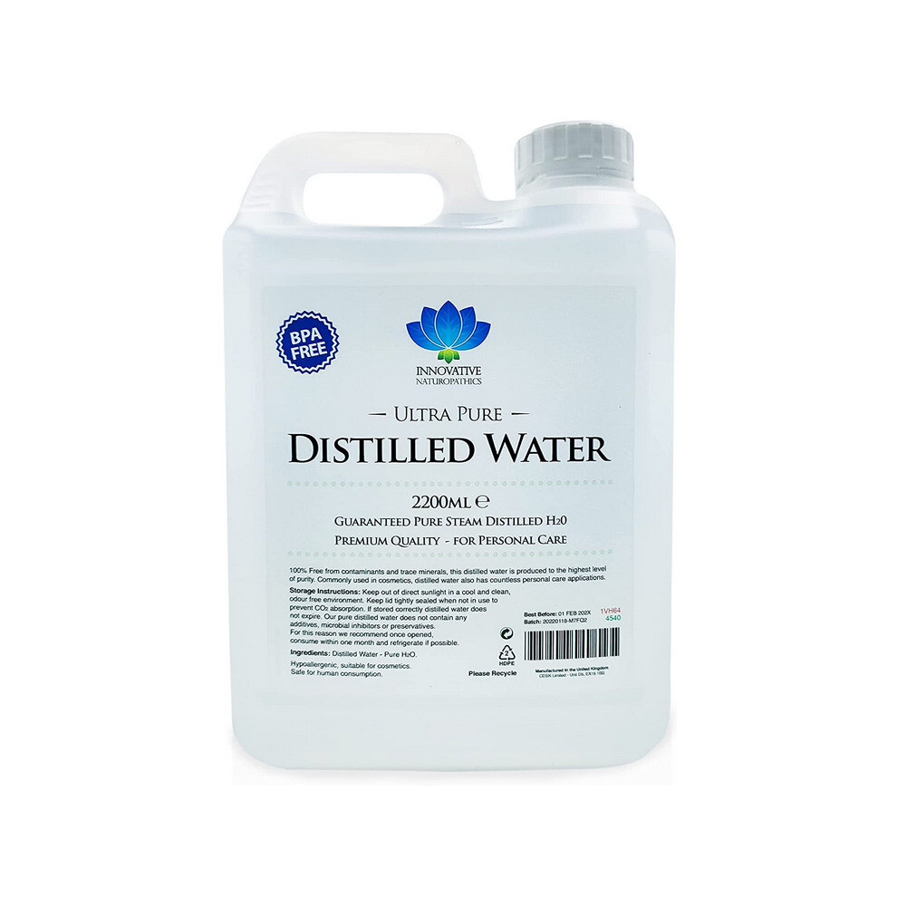 Distilled Water - 100% Pure Steam Distilled H2O - 2200ml (2.2 Litres)