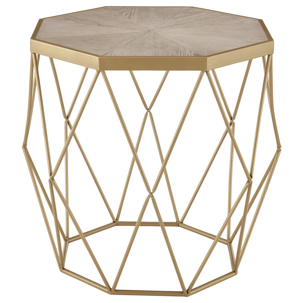 NAYI Side Table Geo Design with a Gold Segmented Top - Blonde Wood