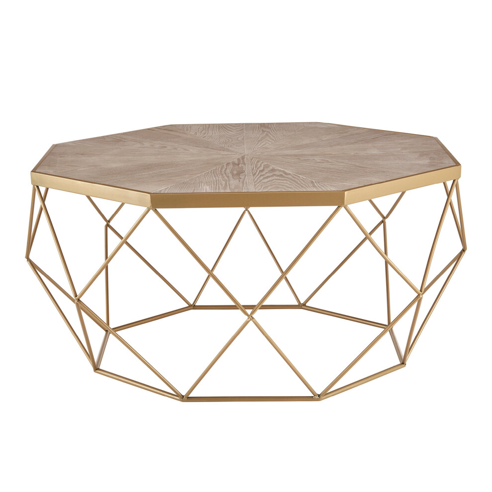 NAYI Coffee Table Geo Design with a Gold Segmented Top - Blonde Wood