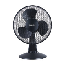 Igenix DF1210BL 12" 3 Speed Oscillating Quiet Operation Desk Fan Black