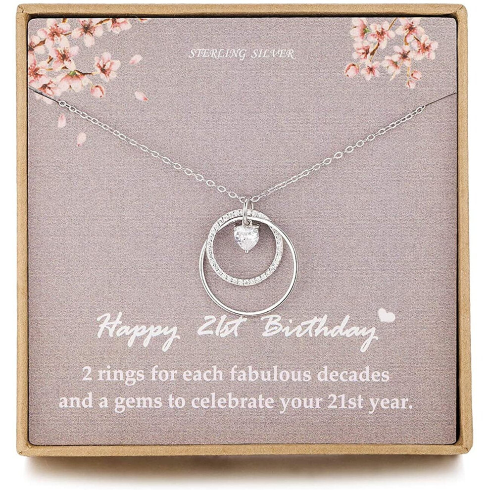 NOURISHLOV Birthday 21st Gifts for Her, Sterling Silver 2 Circle CZ Necklace Gift for Women,21 Year Old Gift,Best Friend or Daughter Birthday Gifts